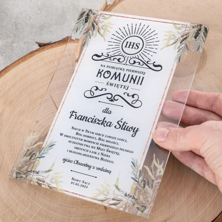 Pamiątka Pierwszej Komunii Świętej z plexi - druk UV - KOM023