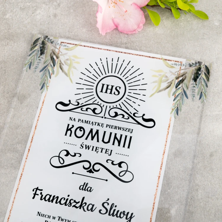 Pamiątka Pierwszej Komunii Świętej z plexi - druk UV - KOM023