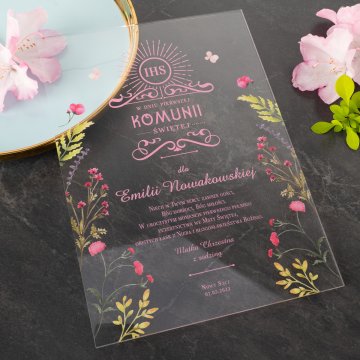 Pamiątka Pierwszej Komunii Świętej z plexi - druk UV - KOM018