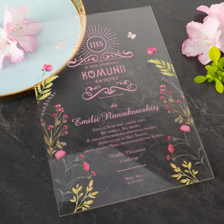 Pamiątka Pierwszej Komunii Świętej z plexi - druk UV - KOM018
