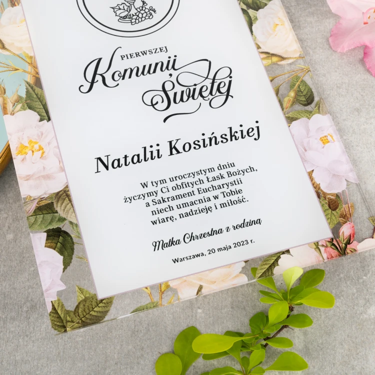 Pamiątka Pierwszej Komunii Świętej z plexi - druk UV - KOM022