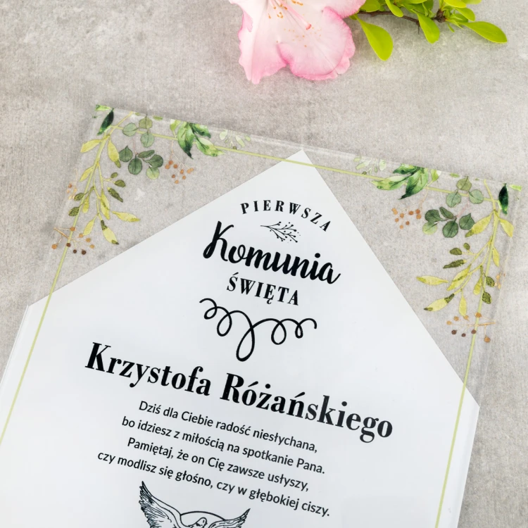 Pamiątka Pierwszej Komunii Świętej z plexi - druk UV - KOM021