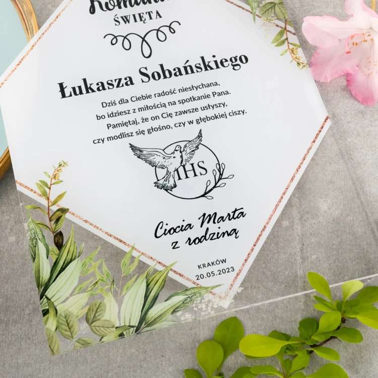 Pamiątka Pierwszej Komunii Świętej z plexi - druk UV - KOM020