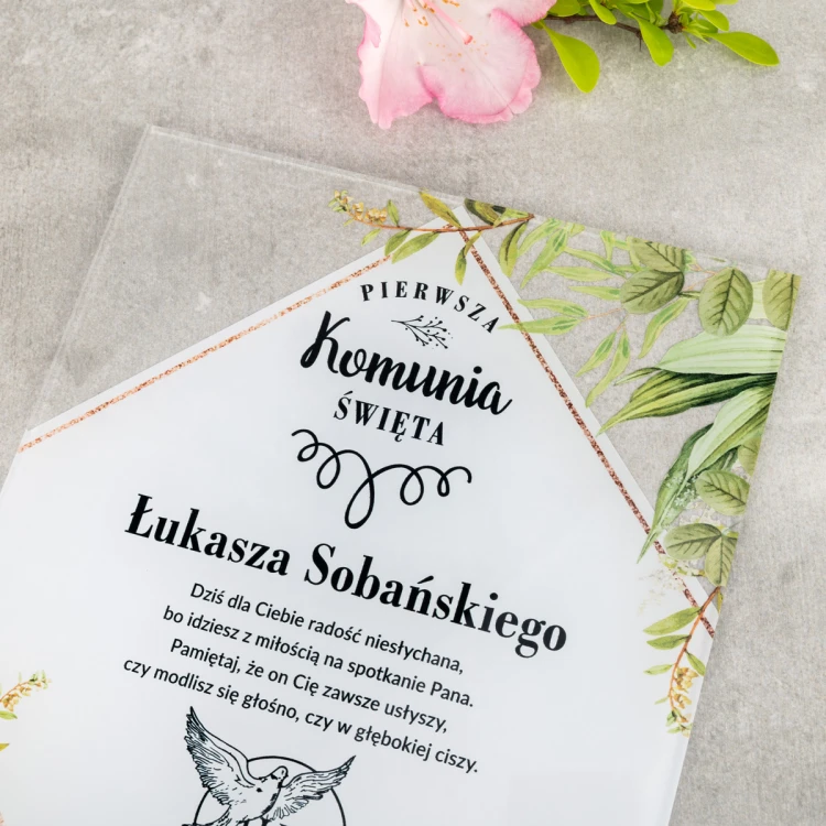 Pamiątka Pierwszej Komunii Świętej z plexi - druk UV - KOM020