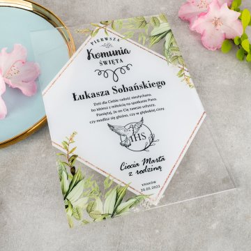 Pamiątka Pierwszej Komunii Świętej z plexi - druk UV - KOM020