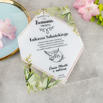 Pamiątka Pierwszej Komunii Świętej z plexi - druk UV - KOM020