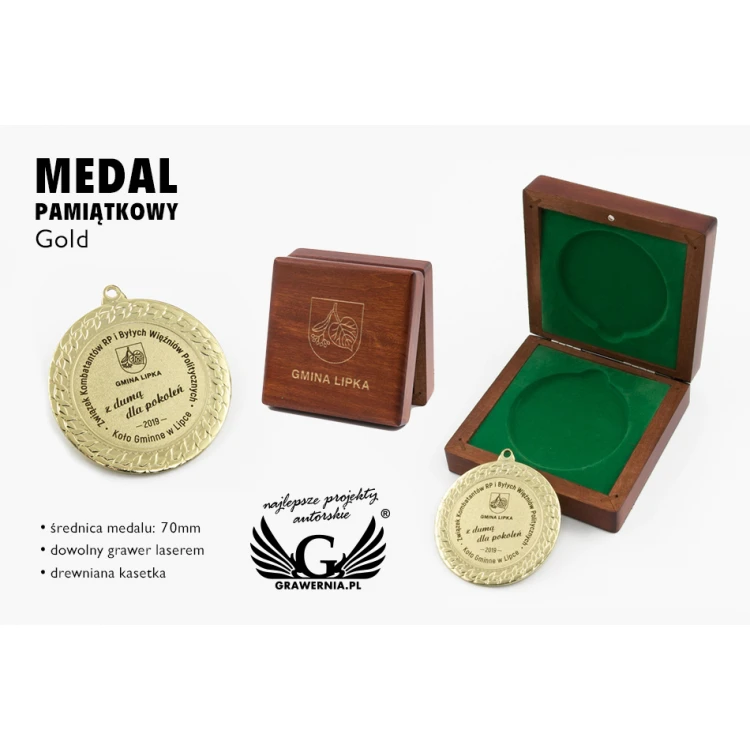 Medal grawerowany w drewnianej kasetce - średnica 70mm - MGR089