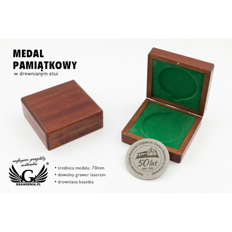 Pamiątkowy medal w drewnianej kasetce - średnica 70mm - MGR081