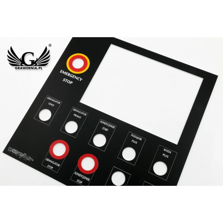 Panel czołowy do maszyn i urządzeń - czarny - grubość: 1,6mm