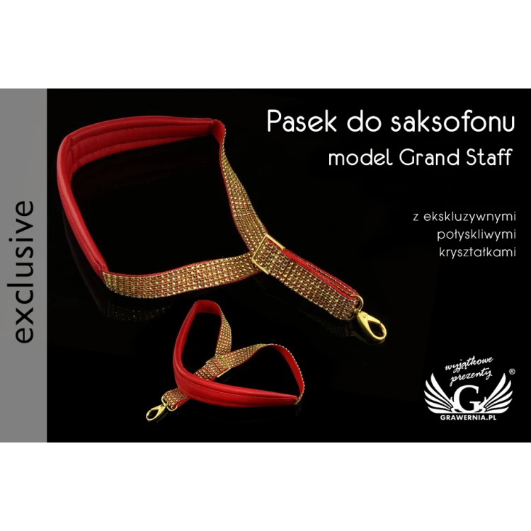 PASEK DO SAKSOFONU czerwono-złoty - model Grand Staff - wersja Exclusive - PDS25