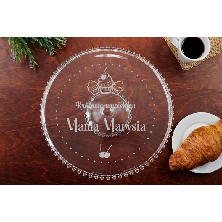 Patera szklana na tort z grawerem - Mama królowa wypieków - PAT023