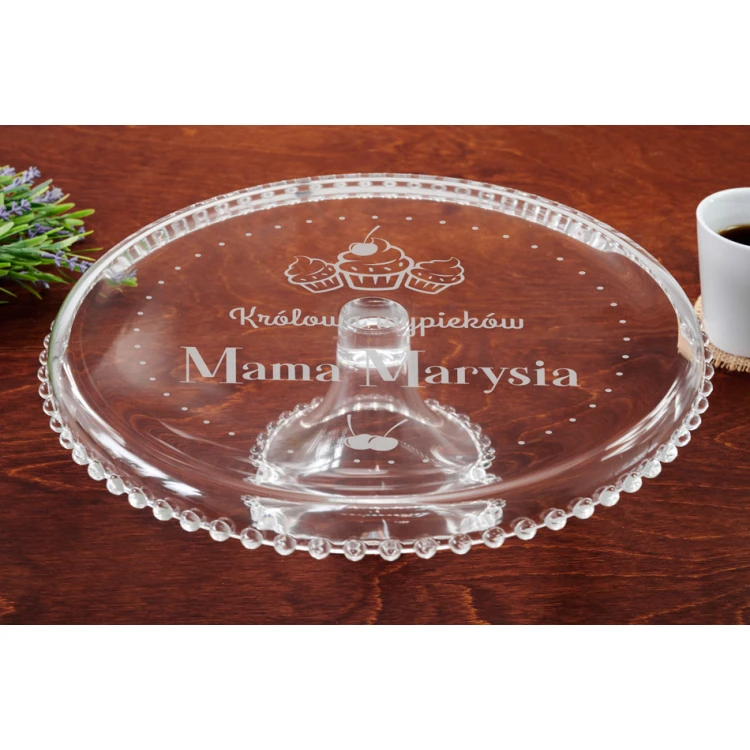 Patera szklana na tort z grawerem - Mama królowa wypieków - PAT023