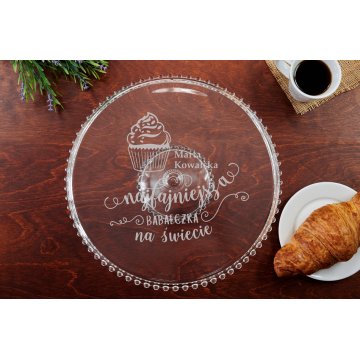 Patera szklana na tort z grawerem - Kulki - PAT014