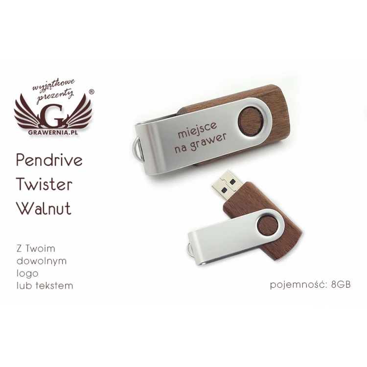 PENDRIVE Twister Walnut 8GB USB 2.0 z Twoim dowolnym logo lub tekstem 