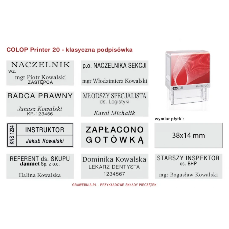 Pieczątka samotuszująca COLOP Printer 20 - wymiar płytki tekstowej: 38 x 14mm