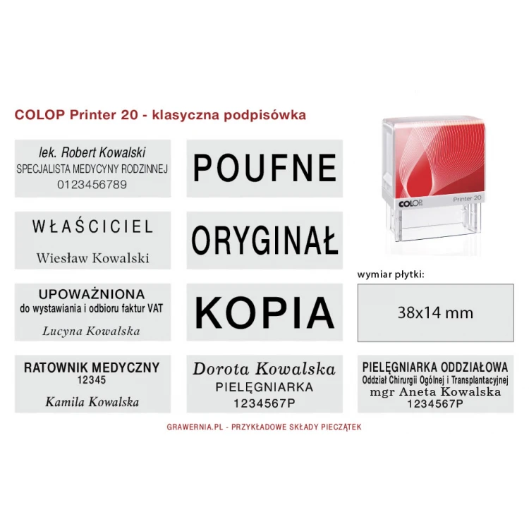 Pieczątka samotuszująca COLOP Printer 20 - wymiar płytki tekstowej: 38 x 14mm