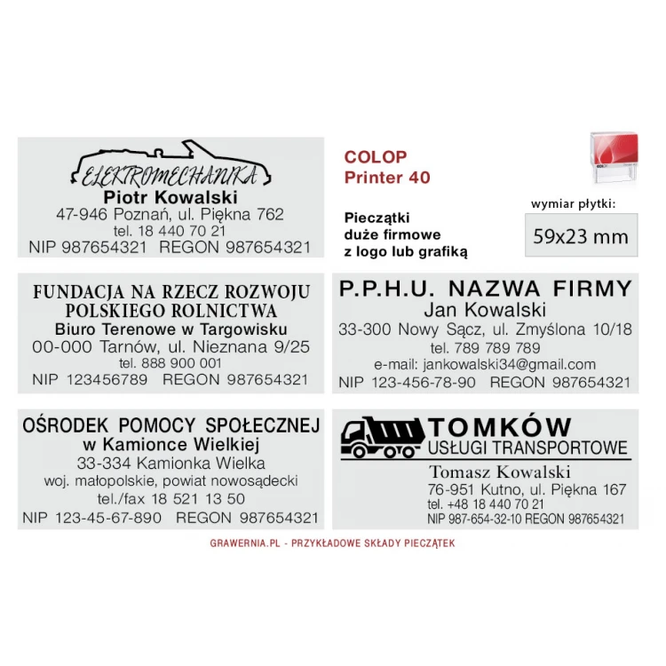 Pieczątka samotuszująca COLOP Printer 40 - wymiar płytki tekstowej: 59 x 23mm