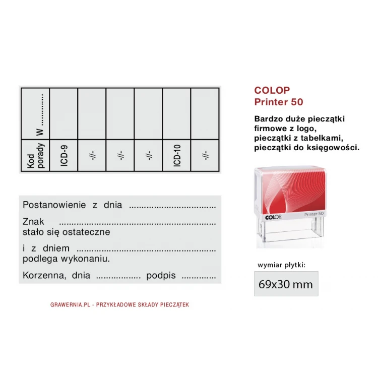 Pieczątka samotuszująca COLOP Printer 50 - wymiar płytki tekstowej: 30 x 69mm