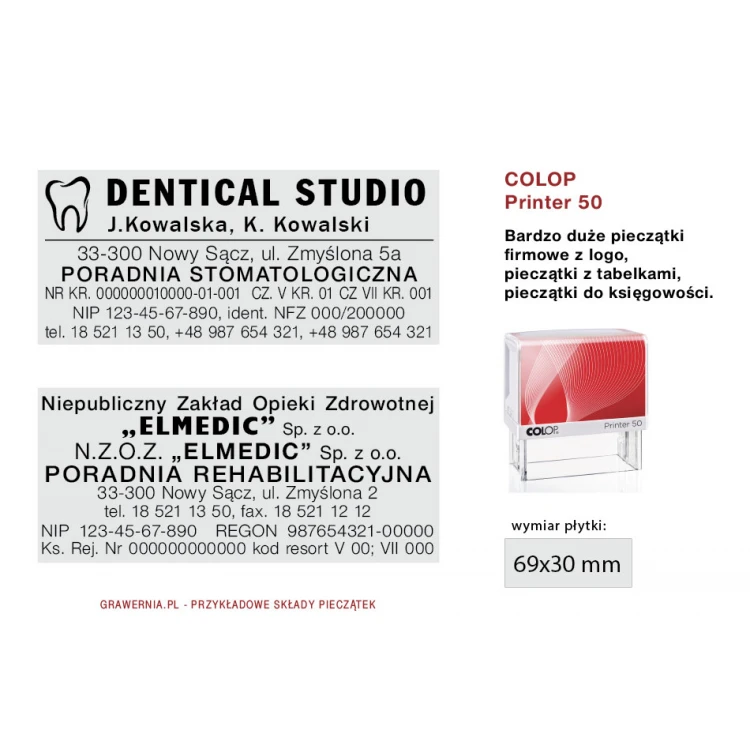 Pieczątka samotuszująca COLOP Printer 50 - wymiar płytki tekstowej: 30 x 69mm
