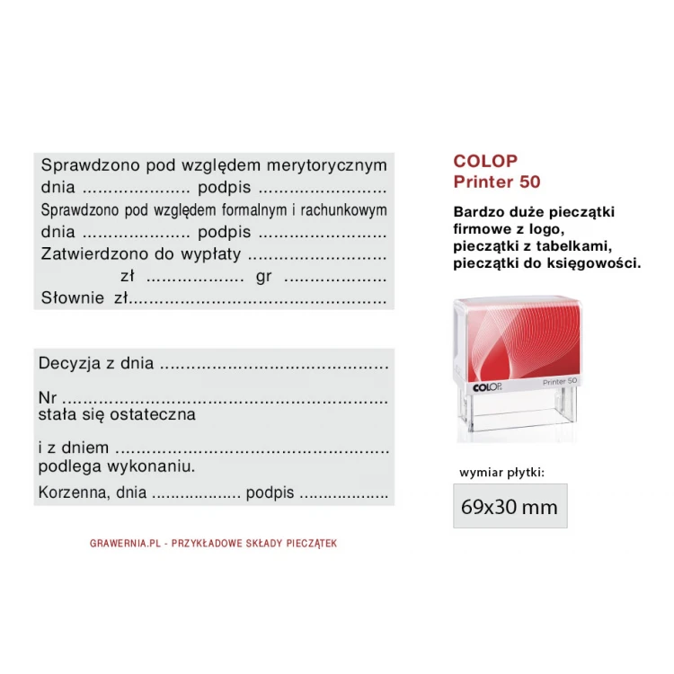 Pieczątka samotuszująca COLOP Printer 50 - wymiar płytki tekstowej: 30 x 69mm