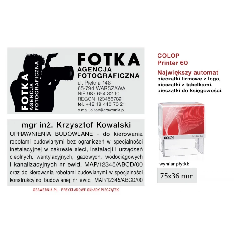 Pieczątka samotuszująca COLOP Printer 60 - wymiar płytki tekstowej: 37 x 76 mm