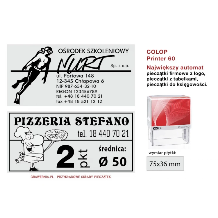 Pieczątka samotuszująca COLOP Printer 60 - wymiar płytki tekstowej: 37 x 76 mm