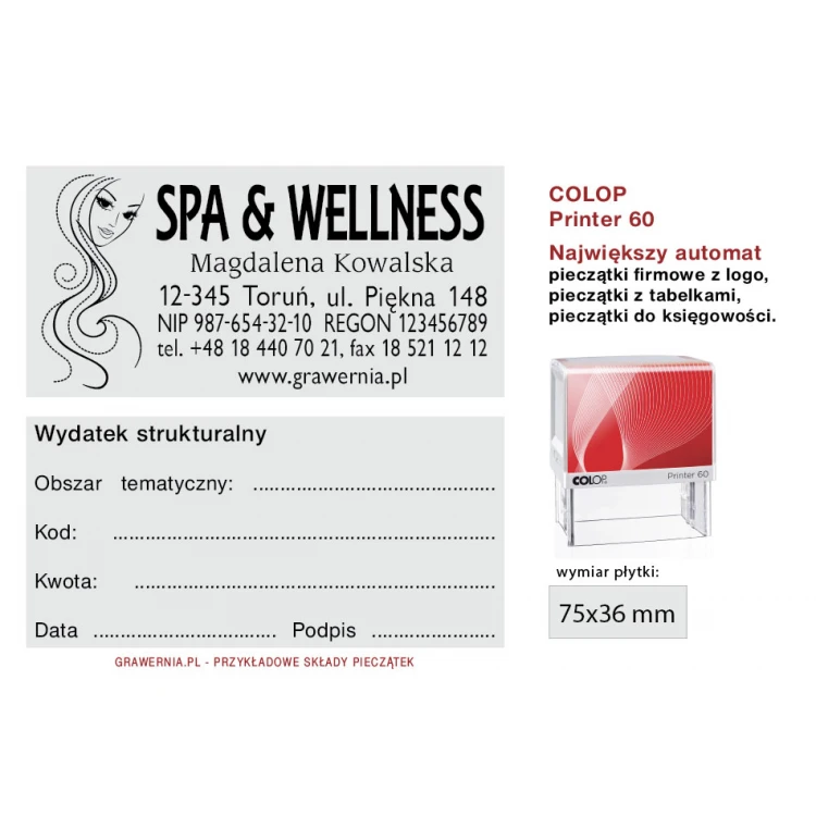 Pieczątka samotuszująca COLOP Printer 60 - wymiar płytki tekstowej: 37 x 76 mm