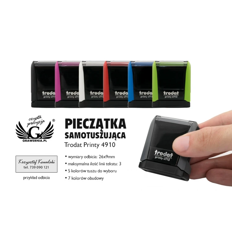 Pieczątka samotuszująca TRODAT Printy 4910 - wymiar płytki tekstowej: 26mm x 9mm