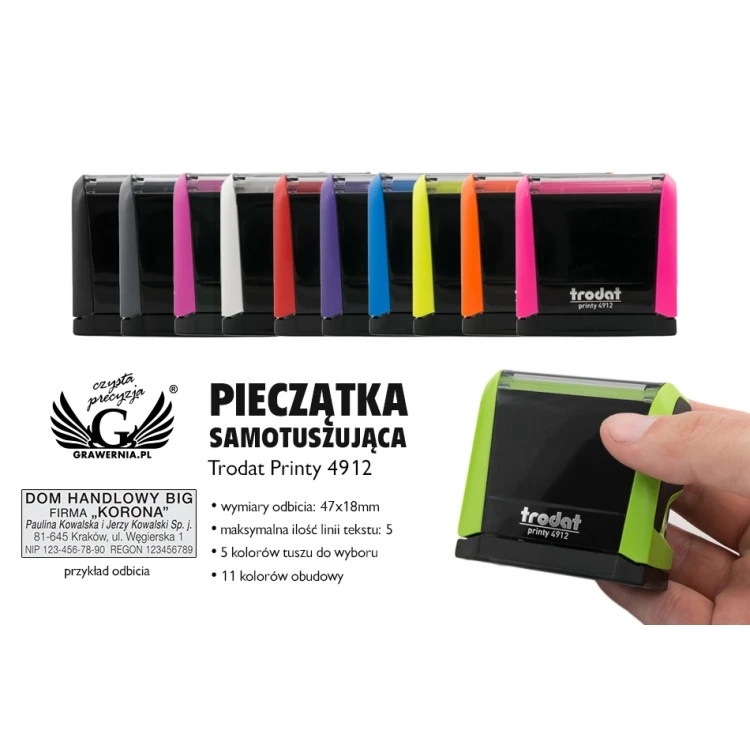 Pieczątka samotuszująca TRODAT Printy 4912 - wymiar płytki tekstowej: 47mm x 18mm