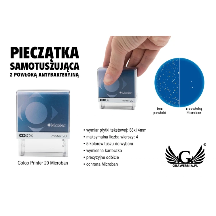 Pieczątka samotuszująca z ochroną antybakteryjną COLOP Printer 20 Microban - wymiar odbicia 38x14mm - COL035