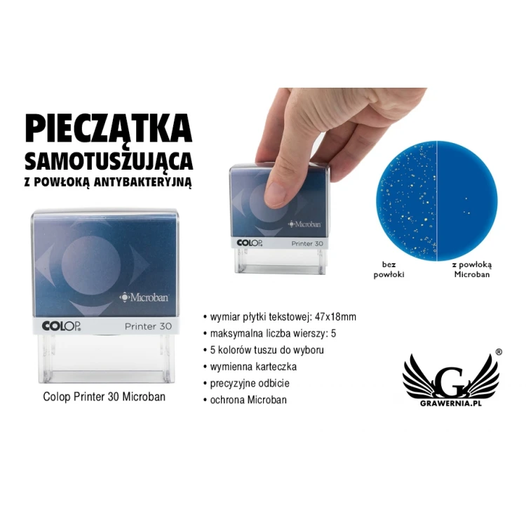 Pieczątka samotuszująca z ochroną antybakteryjną COLOP Printer 30 Microban - wymiar odbicia 47x18mm - COL036