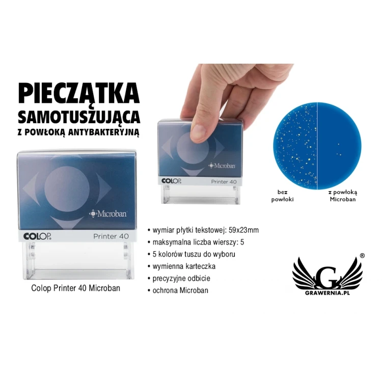 Pieczątka samotuszująca z ochroną antybakteryjną COLOP Printer 40 Microban - wymiar odbicia 59x23mm - COL037
