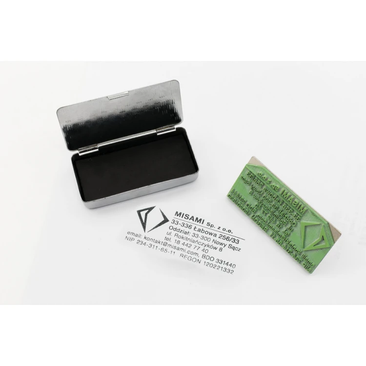 Pieczątka w pudełku metalowym - 4 - wymiar odbicia 26x58mm - PM005