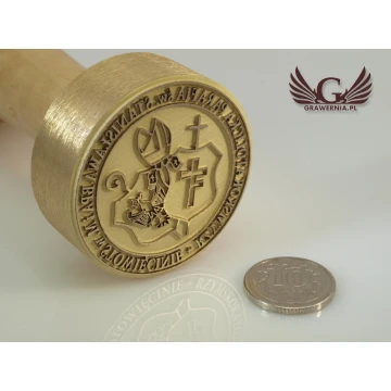 PIECZĘĆ PARAFII - mosiądz średnica 36mm głębokość graweru około 0,4mm