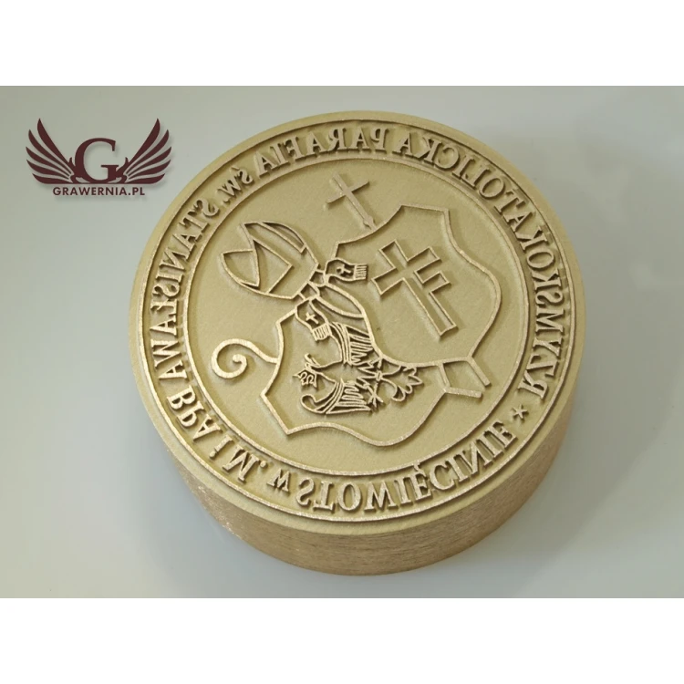 PIECZĘĆ PARAFII - mosiądz średnica 36mm głębokość graweru około 0,4mm
