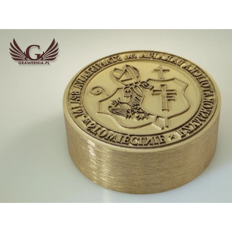 PIECZĘĆ PARAFII - mosiądz średnica 36mm głębokość graweru około 0,4mm
