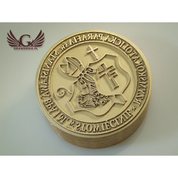 PIECZĘĆ PARAFII - mosiądz średnica 36mm głębokość graweru około 0,4mm