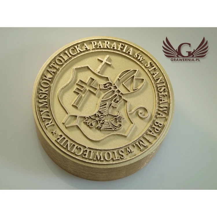 PIECZĘĆ PARAFII - mosiądz średnica 36mm głębokość graweru około 0,4mm