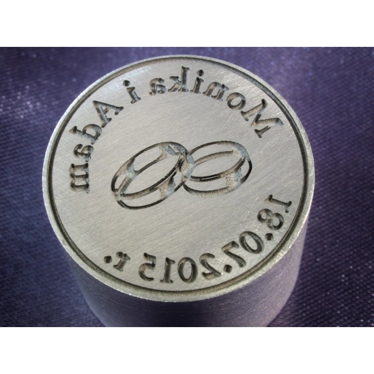 Pieczęć na koperty ślubne - stempel do laku z aluminium 25mm głębokość graweru około 1mm