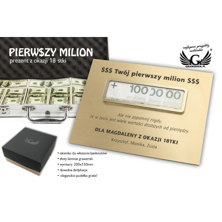 Pierwszy milion - prezent z okazji 18-stki - wym. 200x150mm - DS038