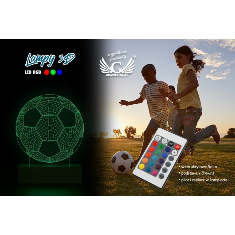 Piłka Nożna - Lampa 3D LED RGB sterowana z pilota - L3D008