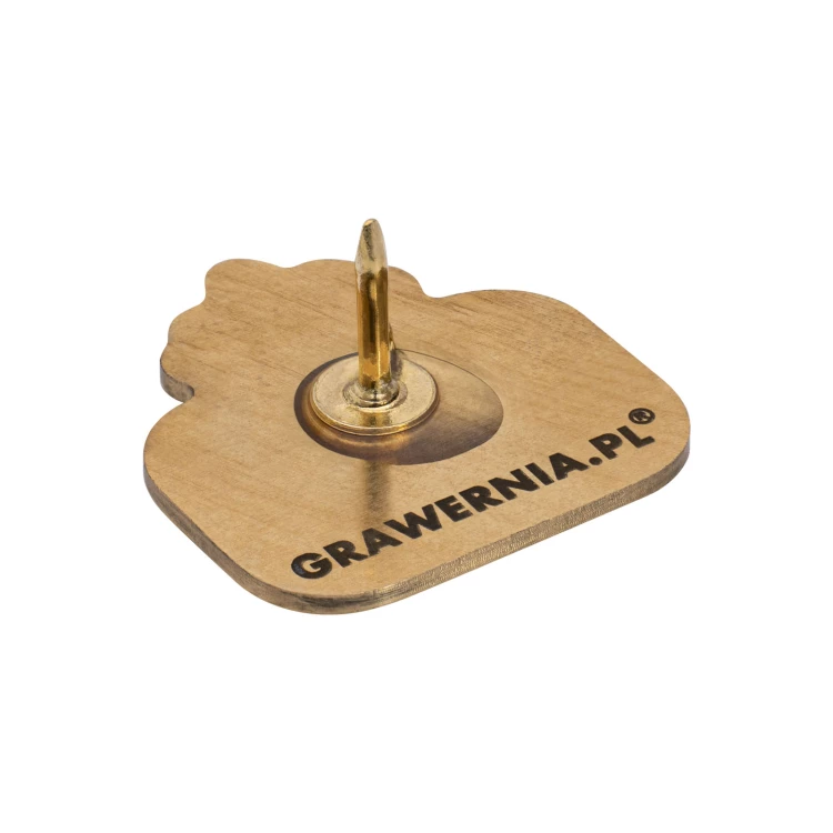 Pins z mosiądzu - grawer laserem - wym. 18x19 mm - PWD043