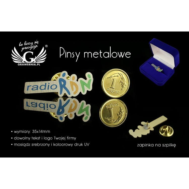 Pinsy metalowe z Twoim logo - kolorowy druk UV - PS014 