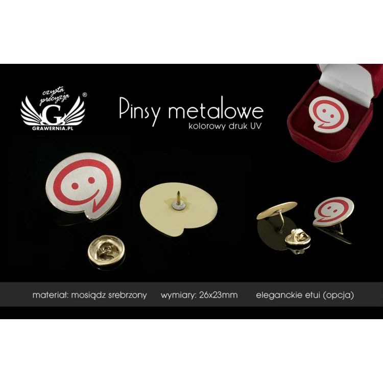 Pinsy metalowe z Twoim logo - wym. 26x23mm - druk UV - PS027