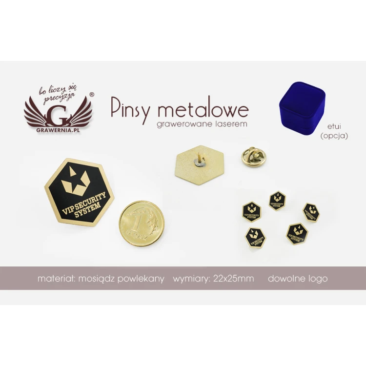 Pinsy metalowe z Twoim logo - wymiary: 22x25mm - PS028