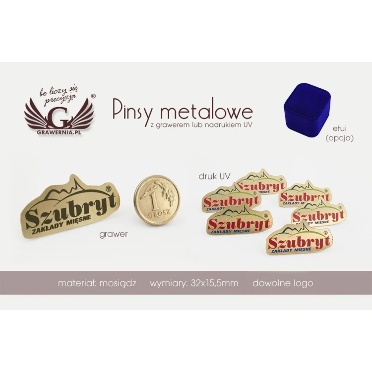 Pinsy metalowe z Twoim logo - wymiary: 32x15,5mm - grawer lub druk UV - PS029