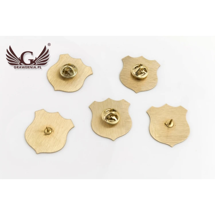 Pinsy - Tarcze mosiężne z Twoim logo - wym. 27x30mm - druk UV - PS031