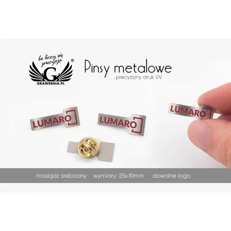 Pinsy metalowe z Twoim logo - wym. 25x10mm - druk UV - PS036