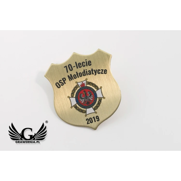 Pinsy - Tarcze mosiężne z Twoim logo - wym. 27x30mm - druk UV - PS034
