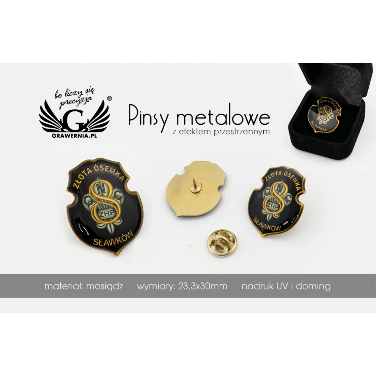Pinsy z mosiądzu - wypukłe 3D doming - dowolne logo - PWD001